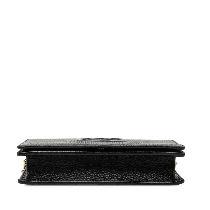 Pebbled Soho Wallet on Chain Cuir de veau Noir