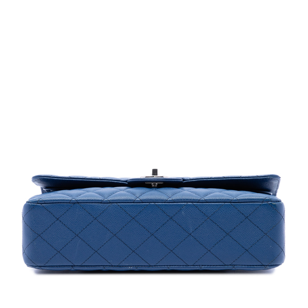 Chanel Classic Double rabat Moyen Cuir caviar Bleu – vue 3 – GABY PARIS