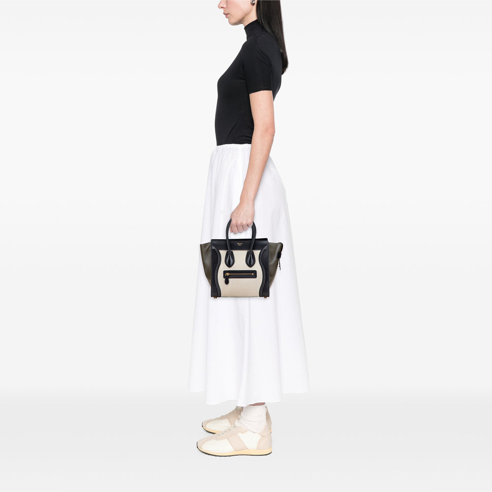 Micro Tricolor Leather Luggage Tote White - Gaby Paris
