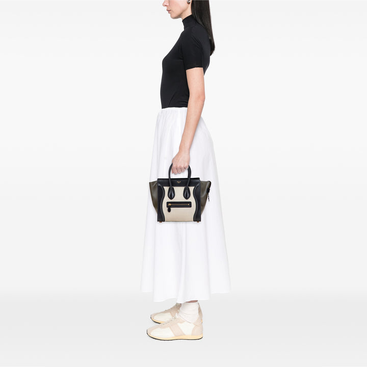 Micro Tricolor Leather Luggage Tote White - Gaby Paris