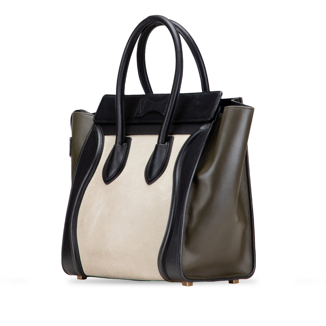 Micro Tricolor Leather Luggage Tote White - Gaby Paris
