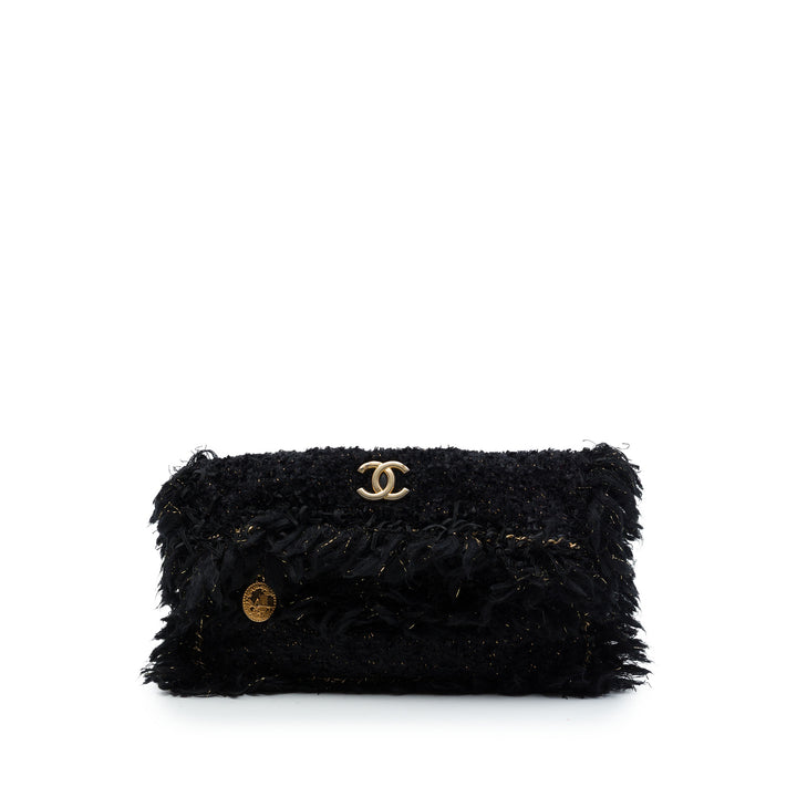 Paris Cosmopolite Fringe Pochette Tweed Noir