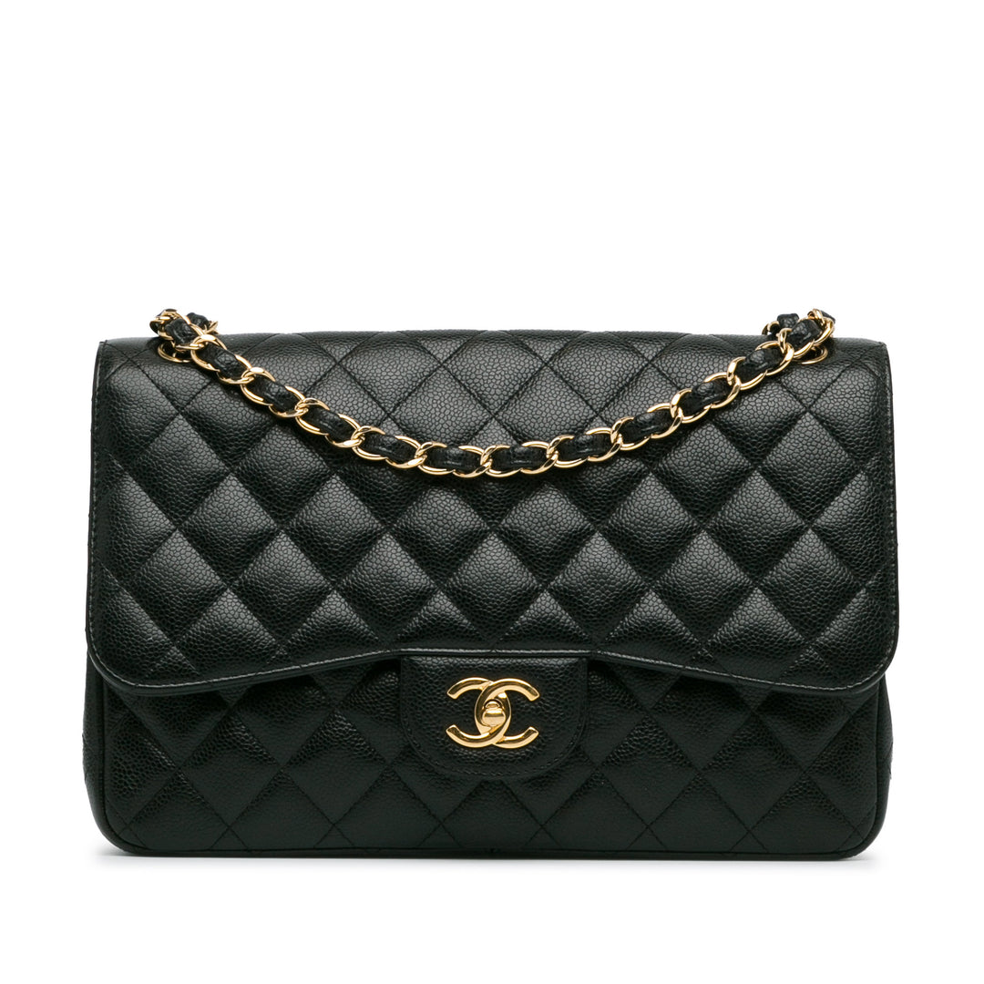 Jumbo Classic Caviar Double Flap Black - Gaby Paris