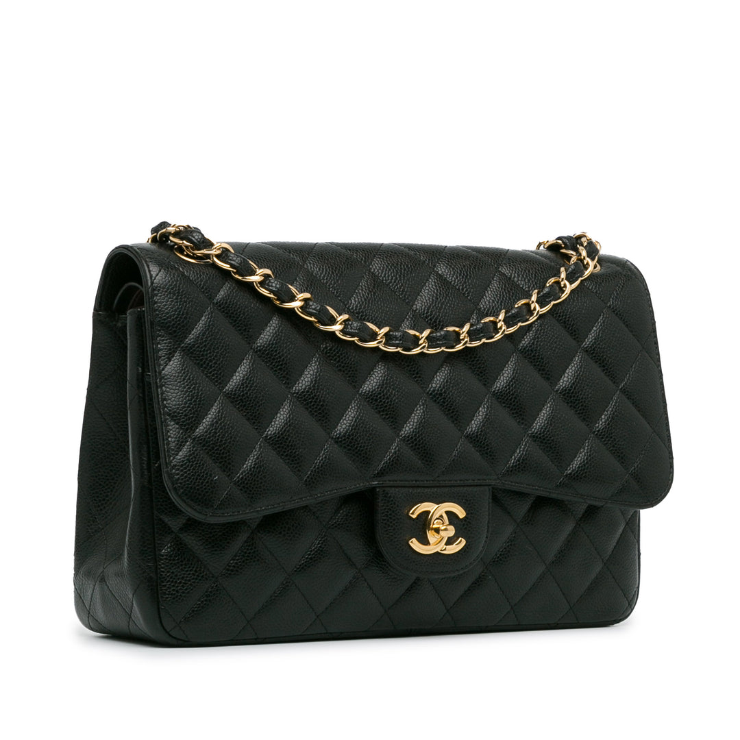 Jumbo Classic Caviar Double Flap Black - Gaby Paris