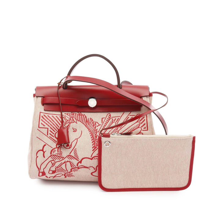 Hermès Toile and Vache Hunter Pegase Pop Herbag Zip 31 Marron