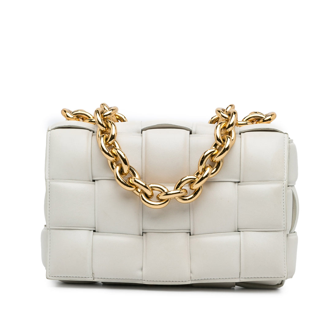 Nappa Intrecciato Padded Chain Cassette Satchel White - Gaby Paris