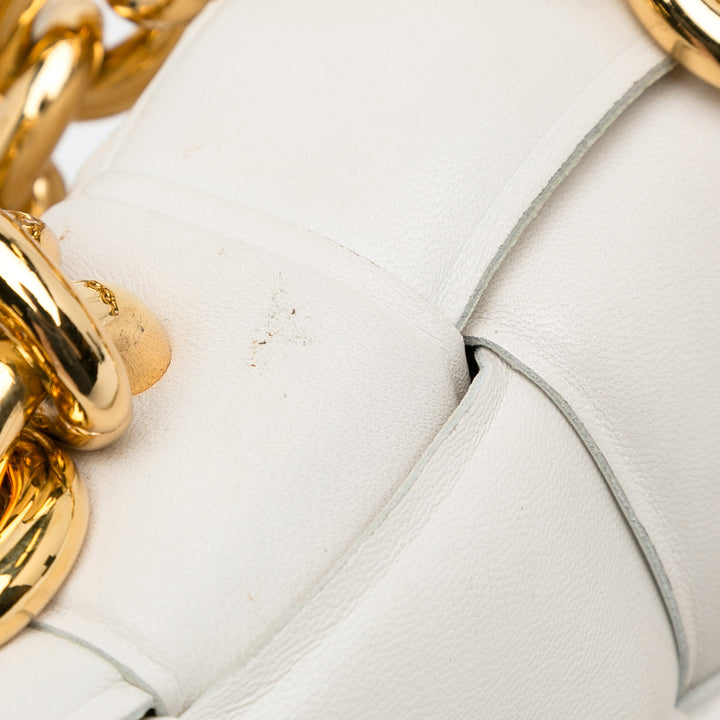 Nappa Intrecciato Padded Chain Cassette Satchel White - Gaby Paris