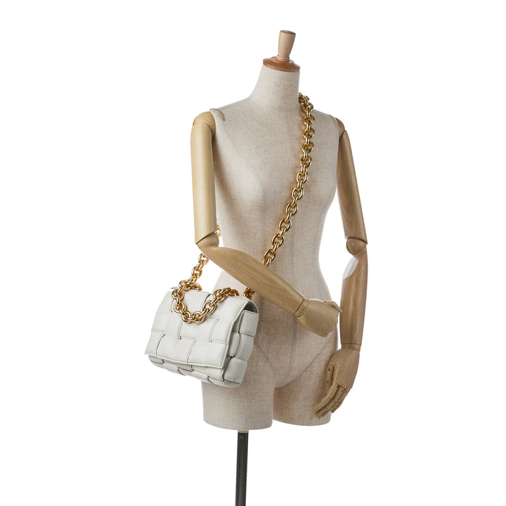 Nappa Intrecciato Padded Chain Cassette Satchel White - Gaby Paris