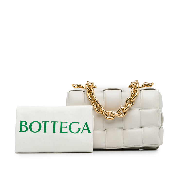 Nappa Intrecciato Padded Chain Cassette Satchel White - Gaby Paris