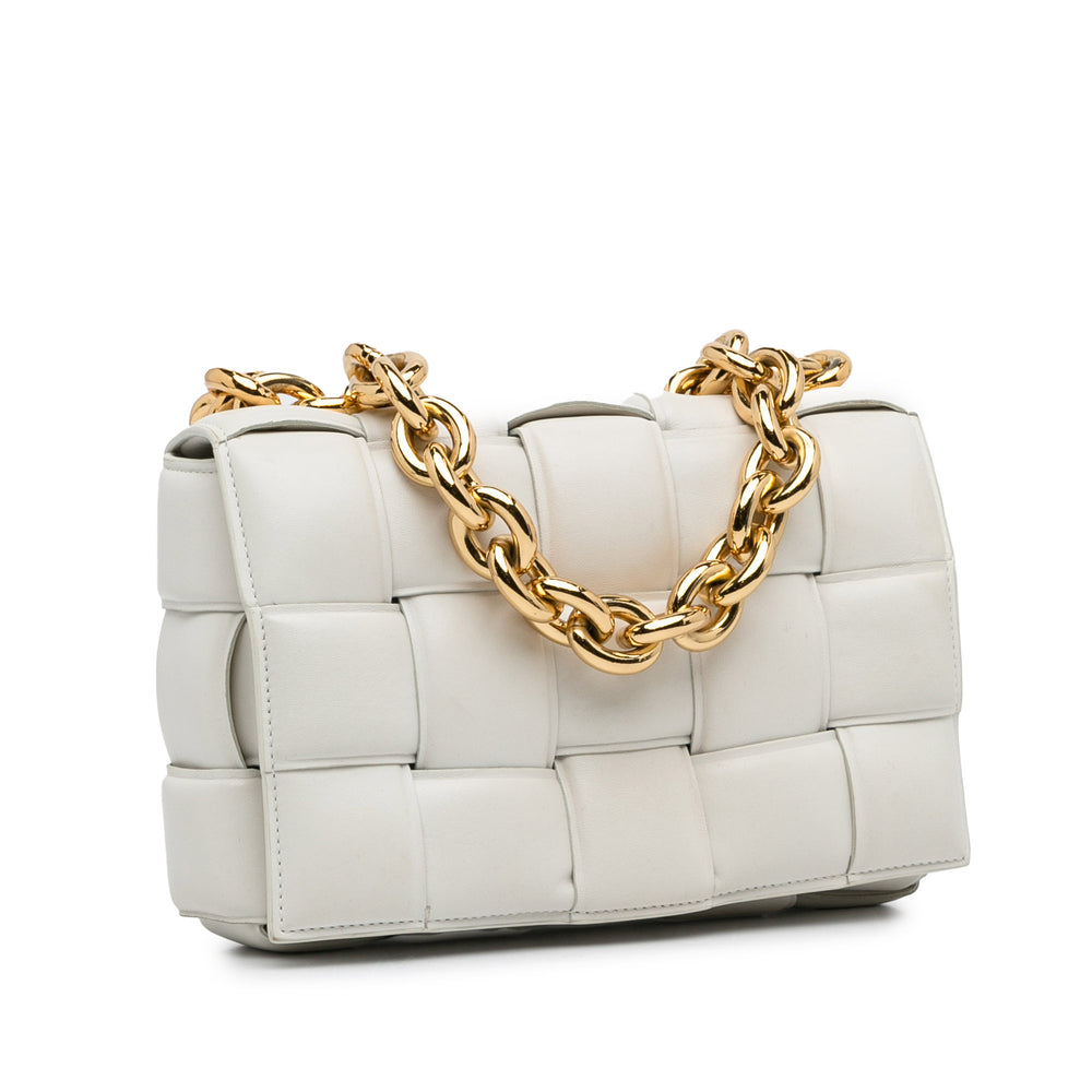 Nappa Intrecciato Padded Chain Cassette Satchel White - Gaby Paris