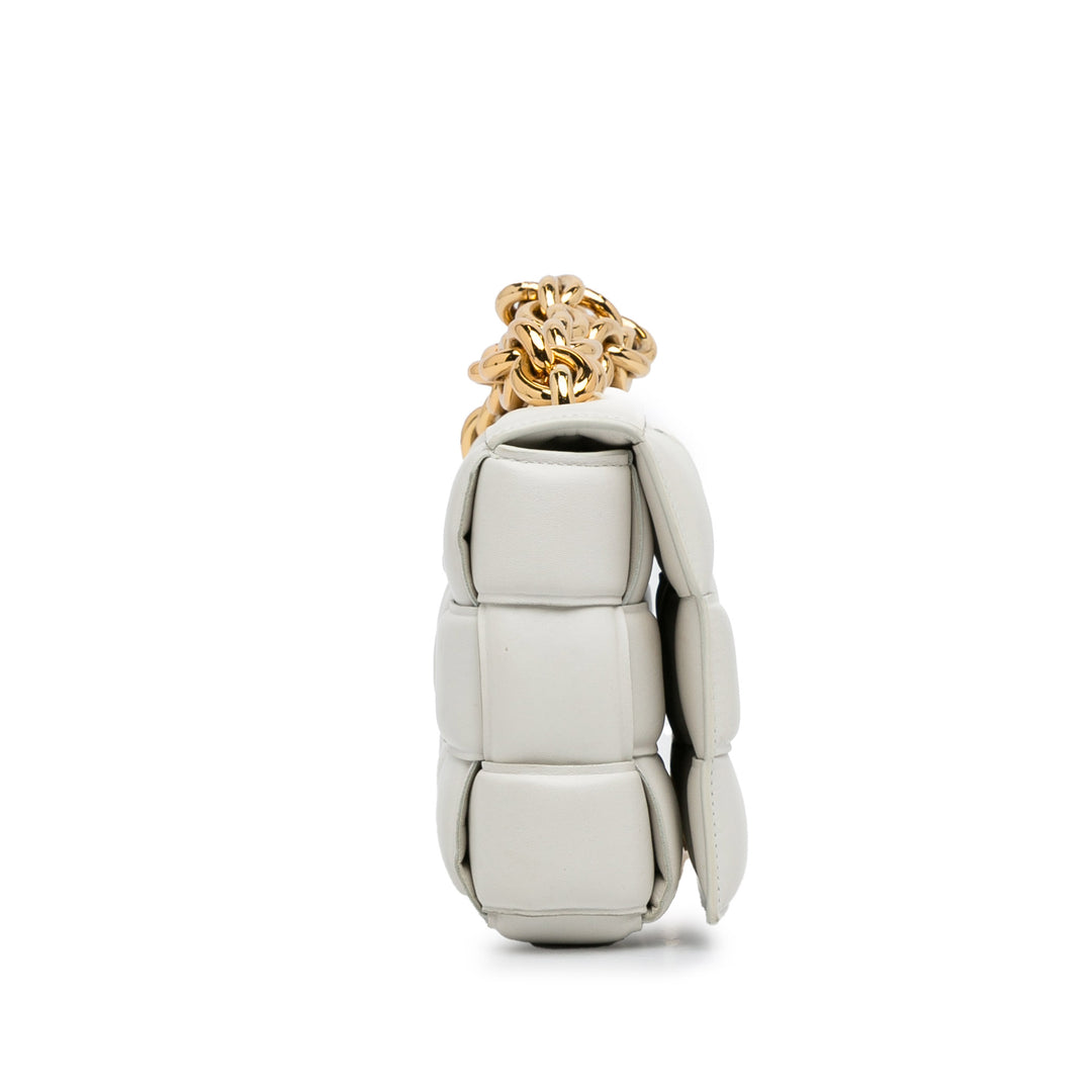 Nappa Intrecciato Padded Chain Cassette Satchel White - Gaby Paris