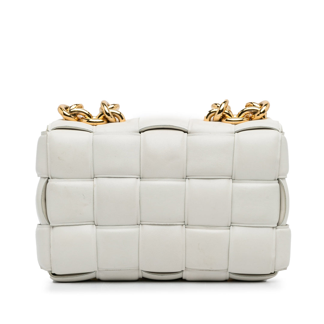 Nappa Intrecciato Padded Chain Cassette Satchel White - Gaby Paris