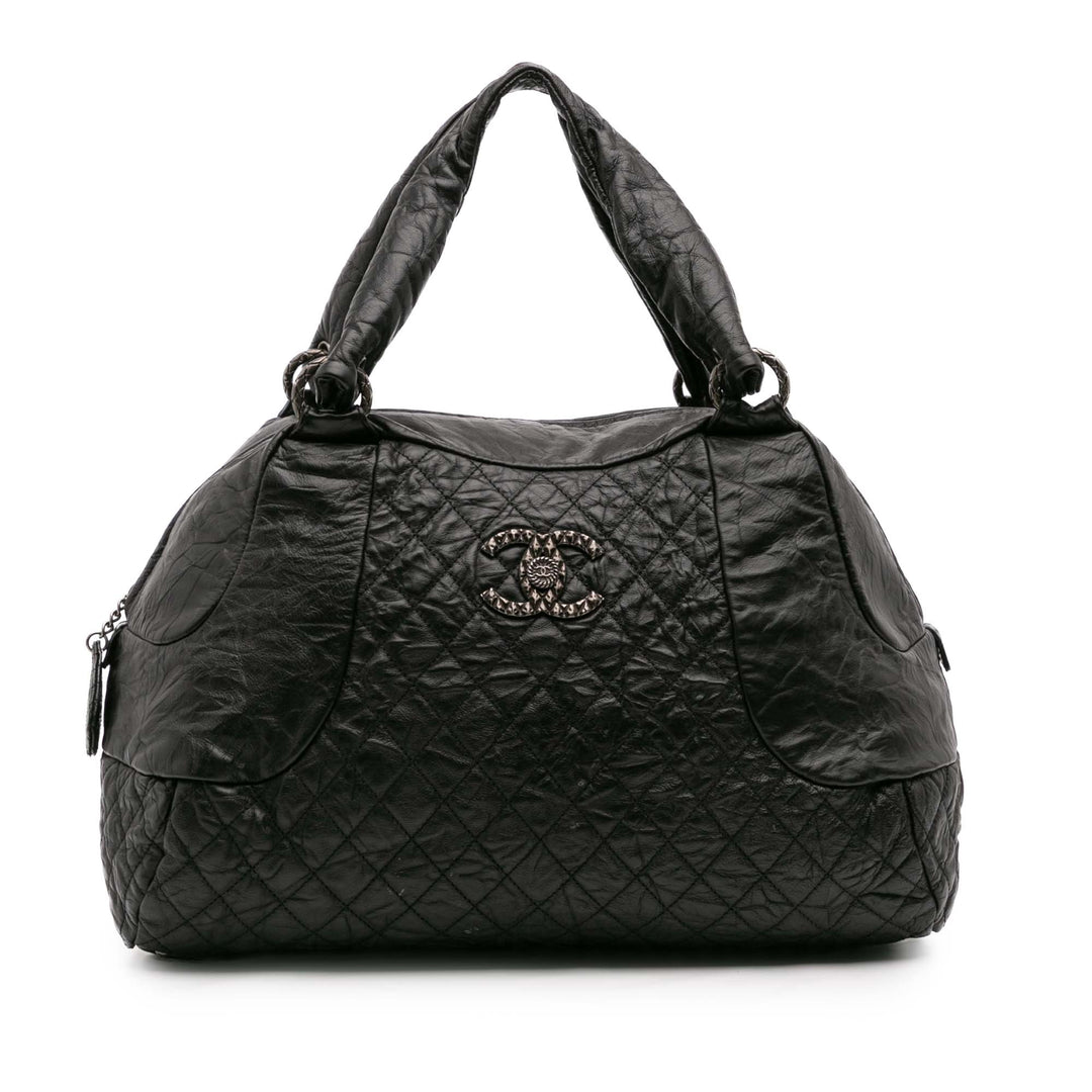 CC Quilted Aged Calfskin Coco Rider Bowling Bag Black - Gaby Paris