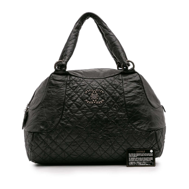 CC Quilted Aged Calfskin Coco Rider Bowling Bag Black - Gaby Paris