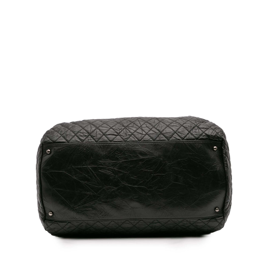 CC Quilted Aged Calfskin Coco Rider Bowling Bag Black - Gaby Paris