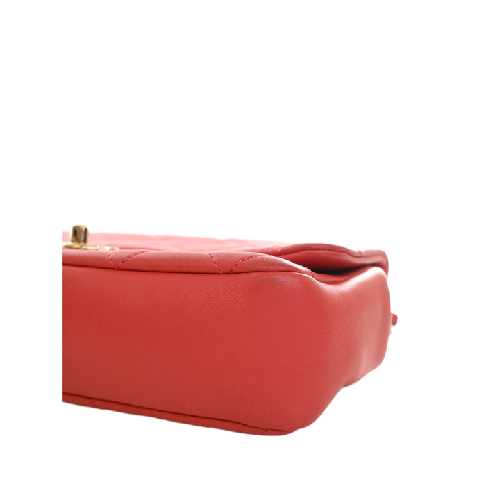 Chanel Elegant Chaîne Rabat simple Petit Cuir d'agneau Rouge – vue 14 – GABY PARIS