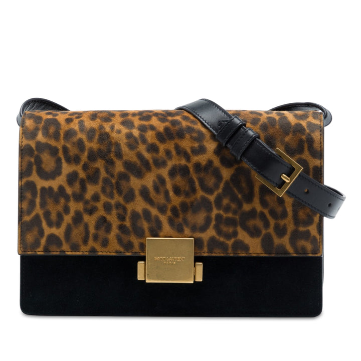 Saint Laurent Leopard Imprimé Bellechasse Sac Moyen Cuir de veau Noir – vue principale – GABY PARIS
