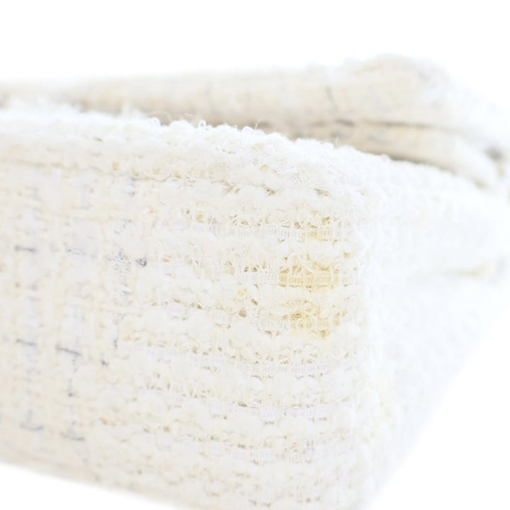 Chanel Medium Classic Tweed Double rabat Blanc