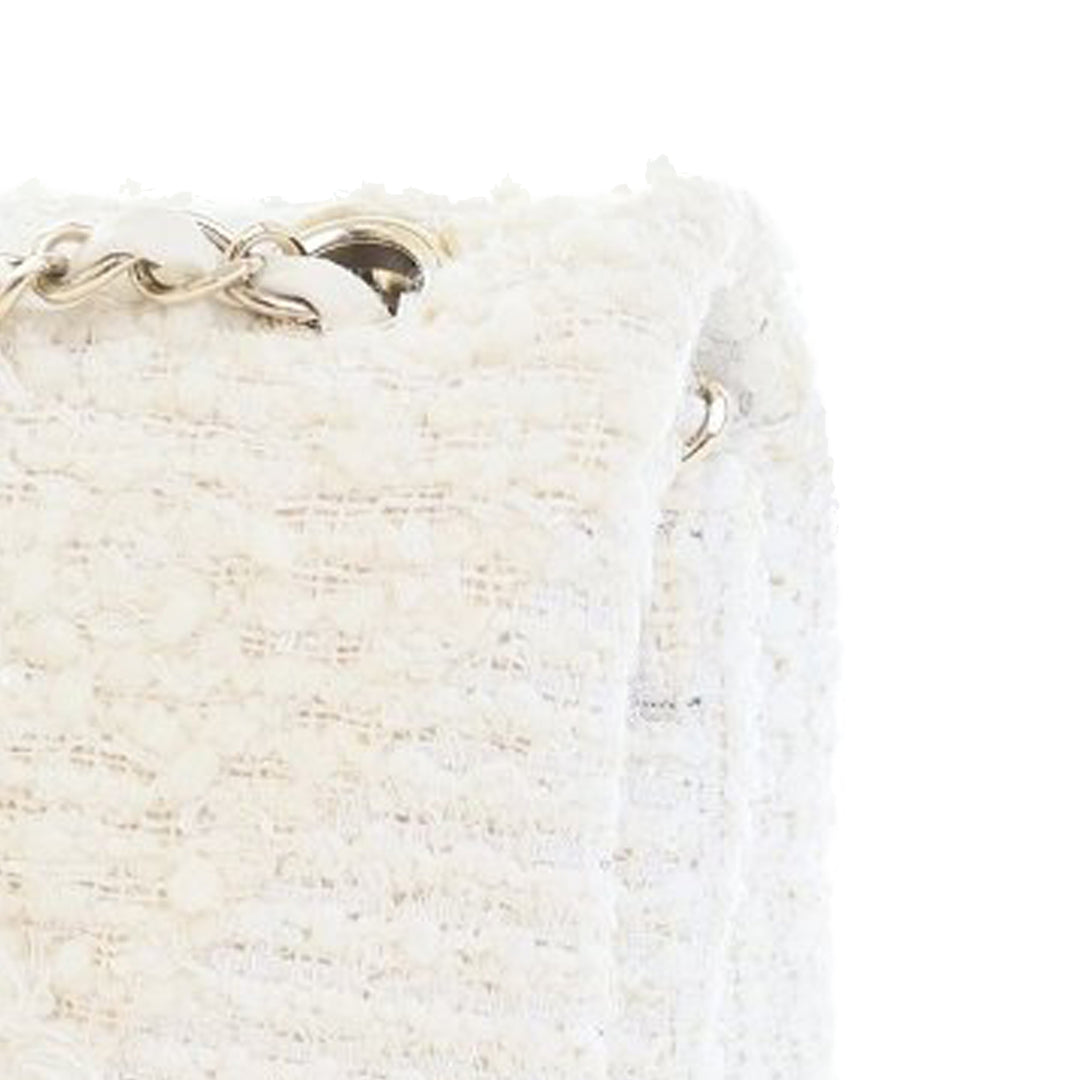 Chanel Medium Classic Tweed Double rabat Blanc