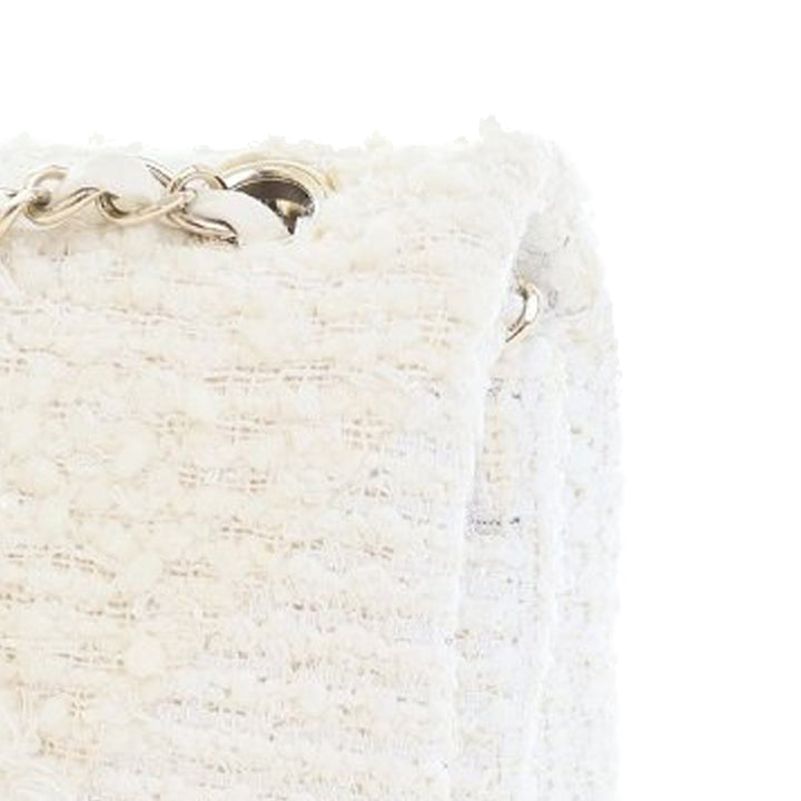 Chanel Medium Classic Tweed Double rabat Blanc