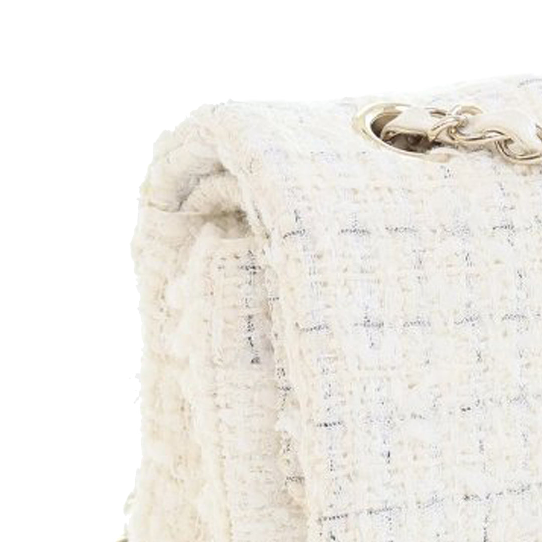Chanel Medium Classic Tweed Double rabat Blanc