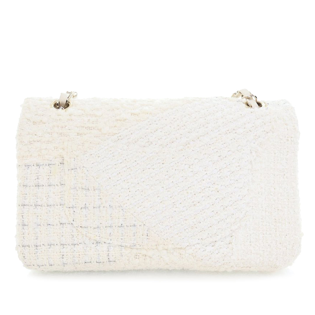 Chanel Medium Classic Tweed Double rabat Blanc