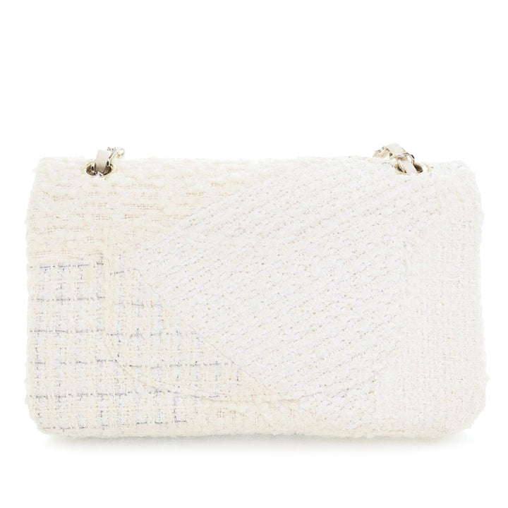 Chanel Medium Classic Tweed Double rabat Blanc