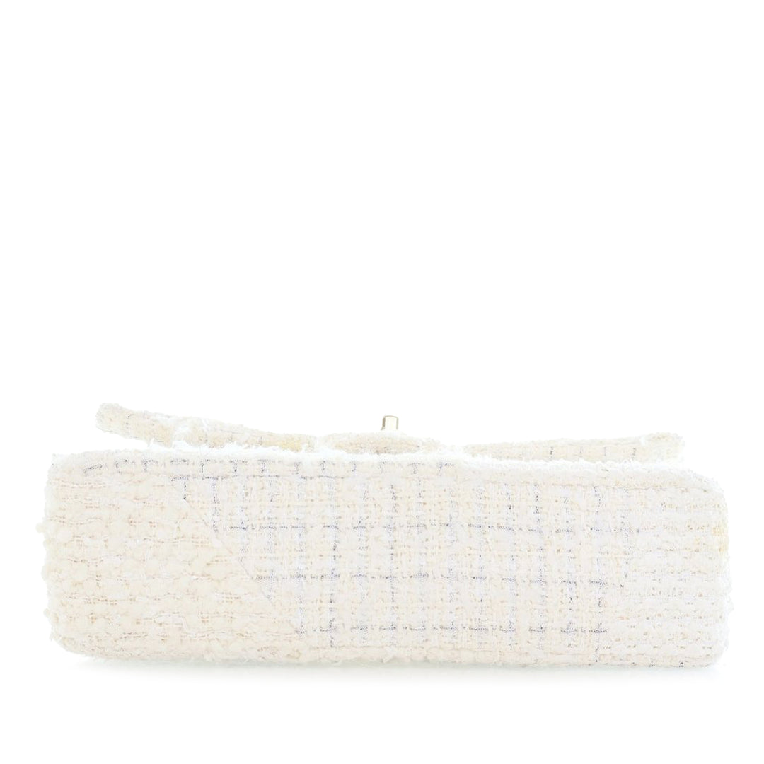 Chanel Medium Classic Tweed Double rabat Blanc