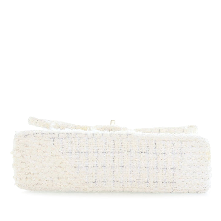 Chanel Medium Classic Tweed Double rabat Blanc