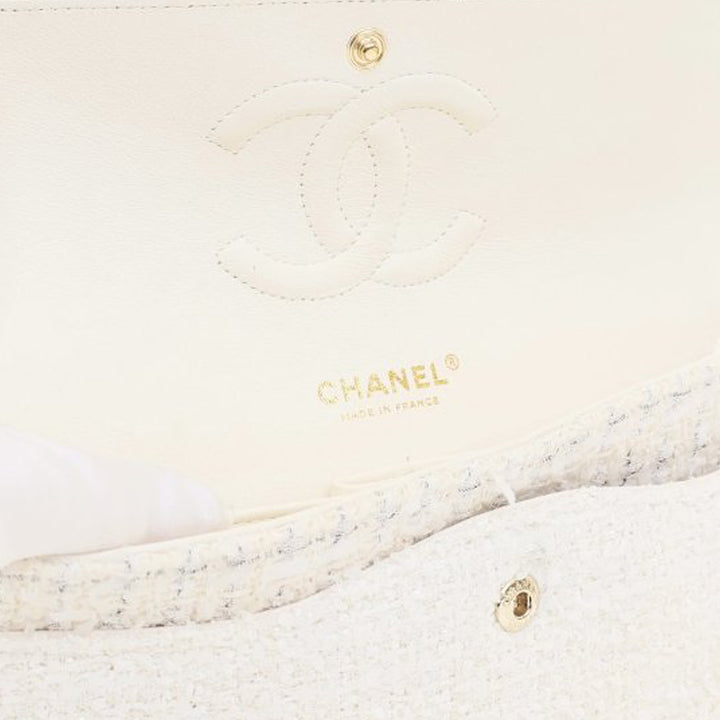 Chanel Medium Classic Tweed Double rabat Blanc