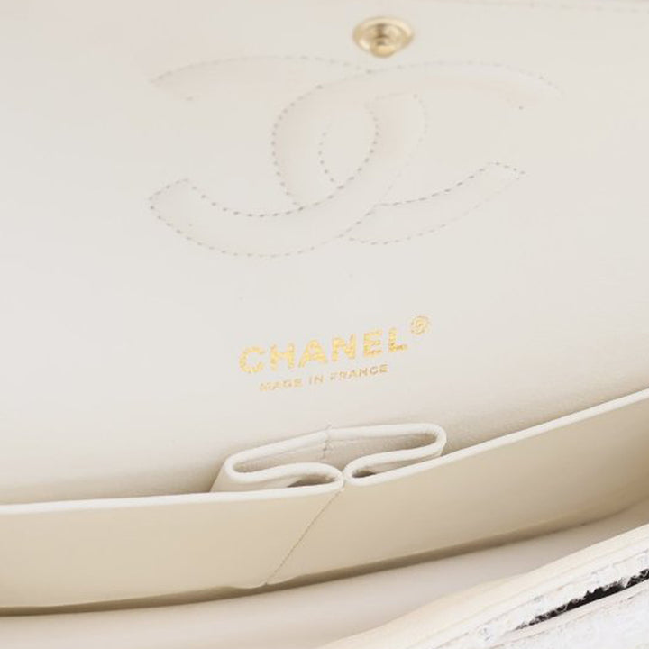 Chanel Medium Classic Tweed Double rabat Blanc
