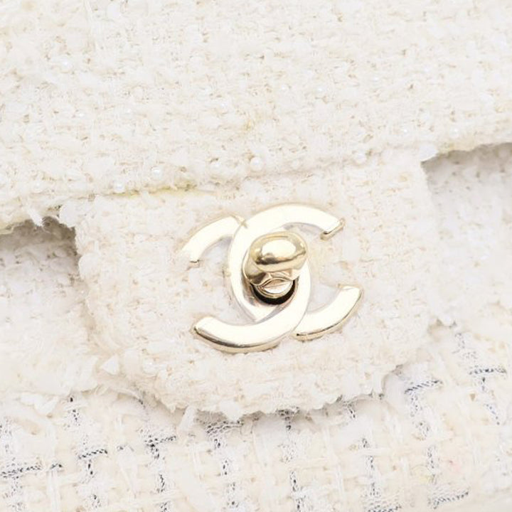 Chanel Medium Classic Tweed Double rabat Blanc