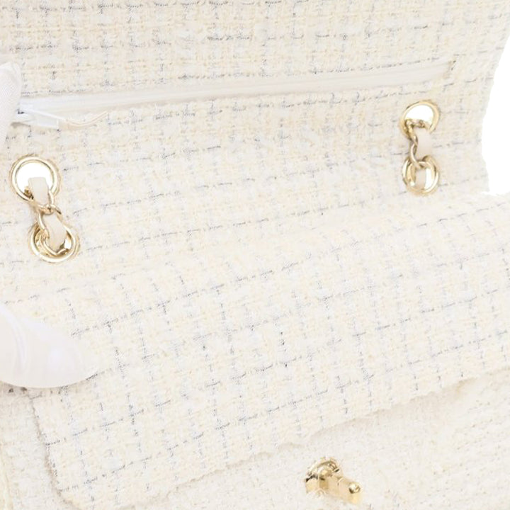 Chanel Medium Classic Tweed Double rabat Blanc