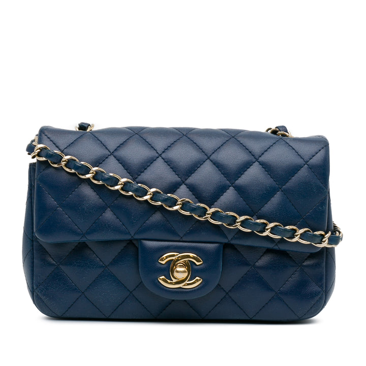 Mini Rectangular Classic Lambskin Single Flap Blue - Gaby Paris