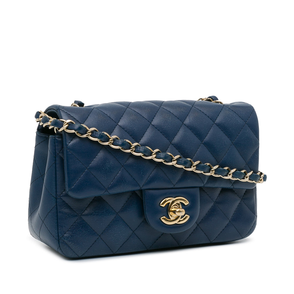 Mini Rectangular Classic Lambskin Single Flap Blue - Gaby Paris