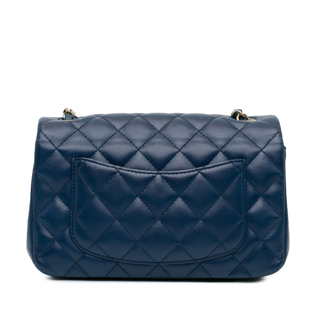 Mini Rectangular Classic Lambskin Single Flap Blue - Gaby Paris