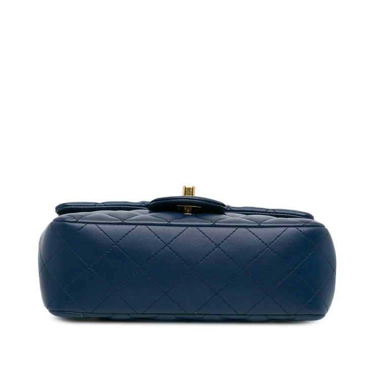 Mini Rectangular Classic Lambskin Single Flap Blue - Gaby Paris