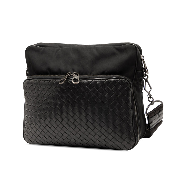 Bottega Veneta Nappa Intrecciato Trimmed Toile Messenger Bag Noir – GABY PARIS Authentique
