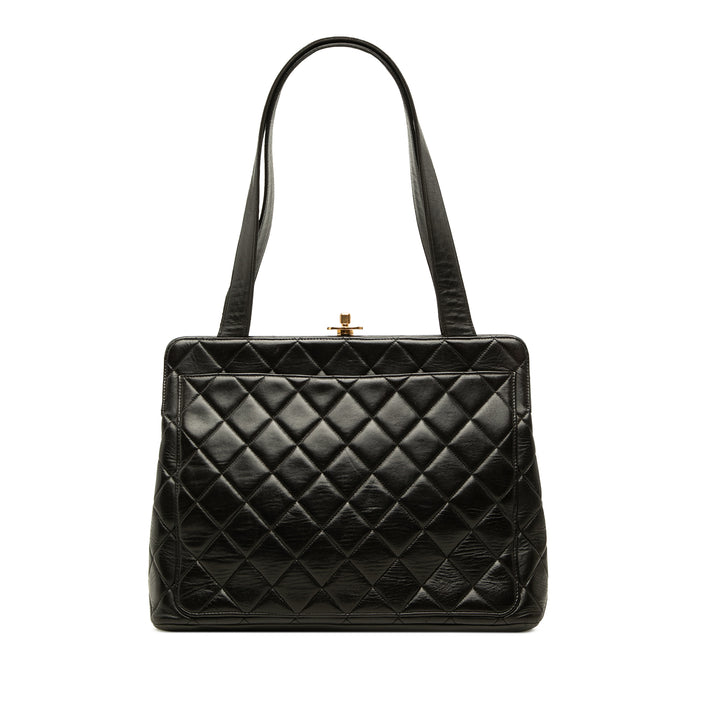 Chanel CC Matelassé Kiss Lock Sac structuré Cuir d'agneau Noir – vue principale – GABY PARIS