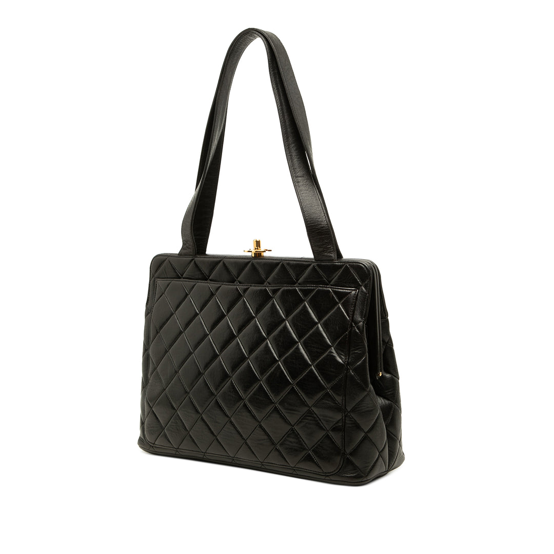 Chanel CC Matelassé Kiss Lock Sac structuré Cuir d'agneau Noir – vue 2 – GABY PARIS