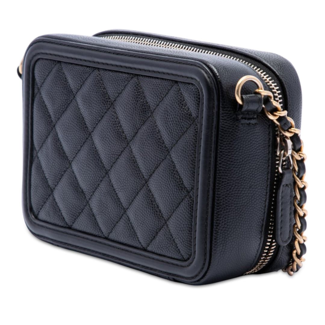CC Filigree Vanity Pochette avec chaîne Cuir caviar Noir