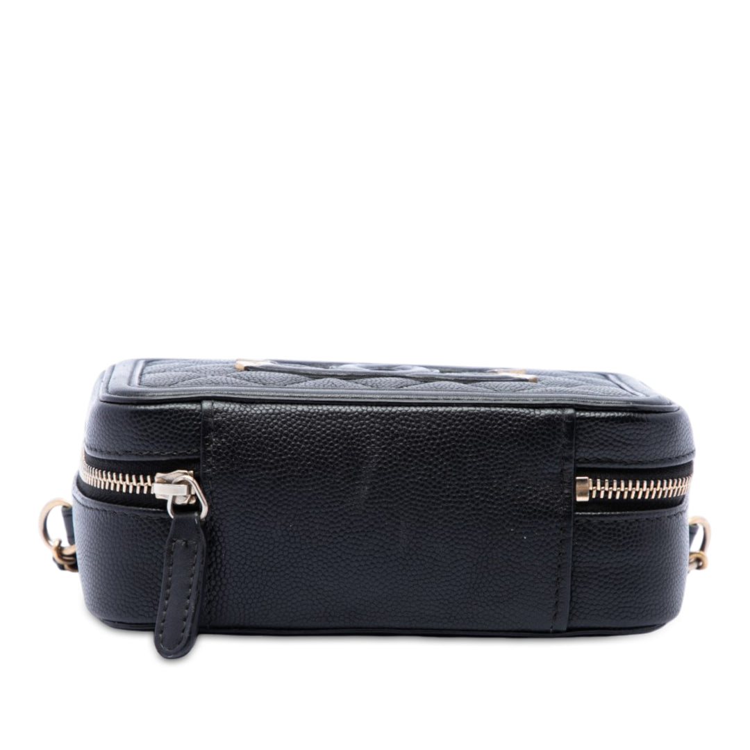 CC Filigree Vanity Pochette avec chaîne Cuir caviar Noir