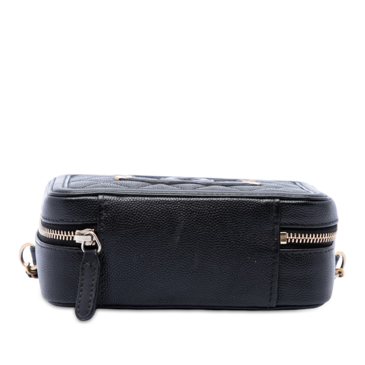 CC Filigree Vanity Pochette avec chaîne Cuir caviar Noir