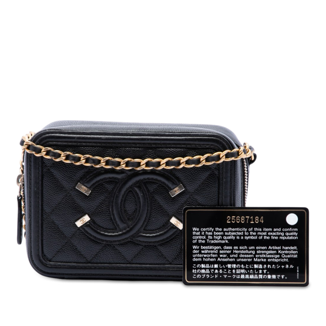 CC Filigree Vanity Pochette avec chaîne Cuir caviar Noir