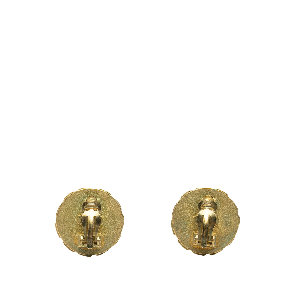 Chanel Boucles d'oreilles CC Resin Rond À clip plaqué or Noir – vue 2 – GABY PARIS