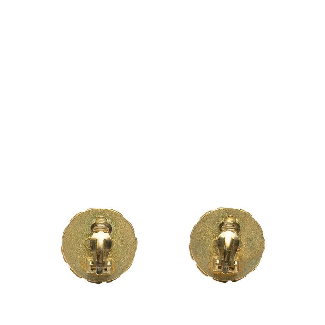 Chanel Boucles d'oreilles CC Resin Rond À clip plaqué or Noir – vue 2 – GABY PARIS