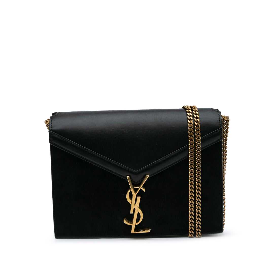 Suede and Calfskin Monogram Cassandra Clasp Bag Black - Gaby Paris