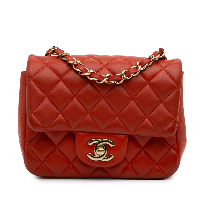 Mini Square Classic Lambskin Single Flap Orange - Gaby Paris