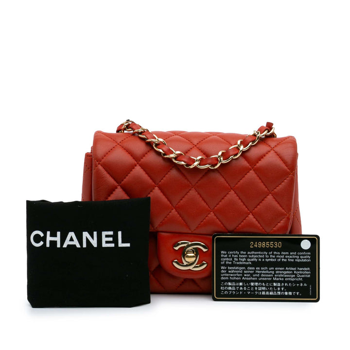 Mini Square Classic Lambskin Single Flap Orange - Gaby Paris