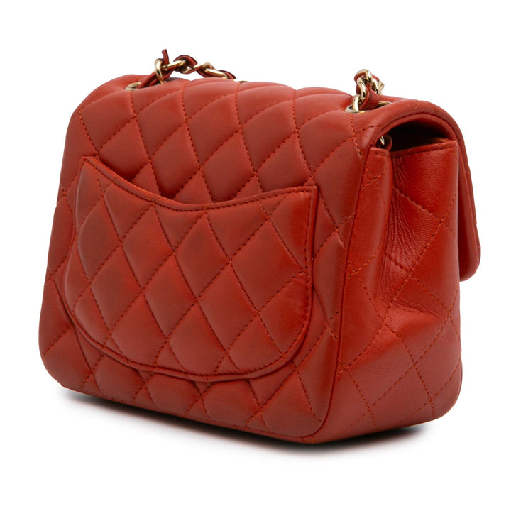 Mini Square Classic Lambskin Single Flap Orange - Gaby Paris